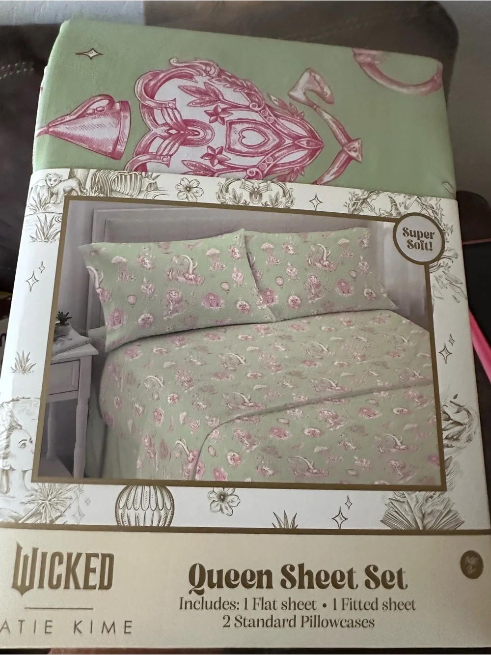 Wicked Queen Sheet Set in Sage Green with Pink Floral